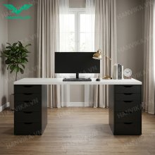 Alternative view of Bàn Gaming IKEA 2 hộc tủ trắng - Mặt bàn MDF - Màu trắng, đen vân gỗ