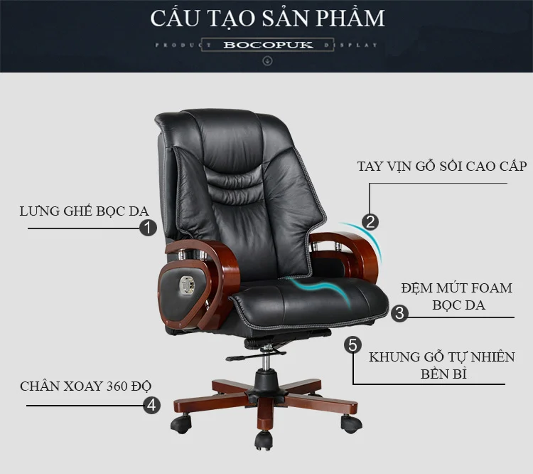 Ghế Giám Đốc Ngả Lưng Chân Xoay HVK_VPGD30 3