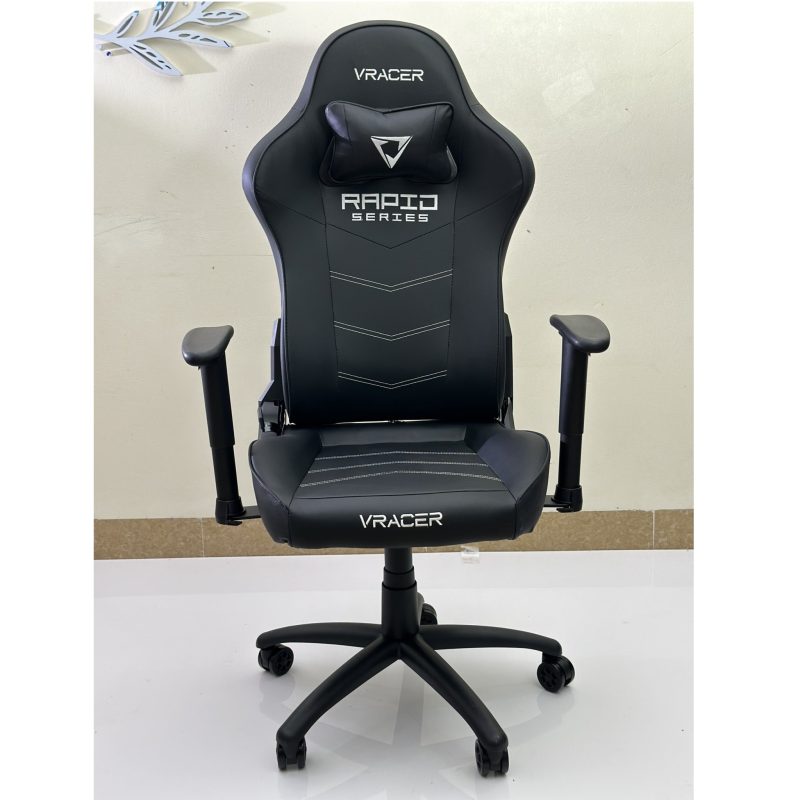 Ghế Gaming Vracer ngả lưng, xoay 360 độ, đệm đúc nguyên khối – Màu Đen