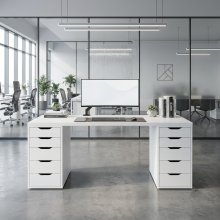 Bàn Gaming IKEA 2 hộc tủ trắng - Mặt bàn MDF - Màu trắng, đen vân gỗ