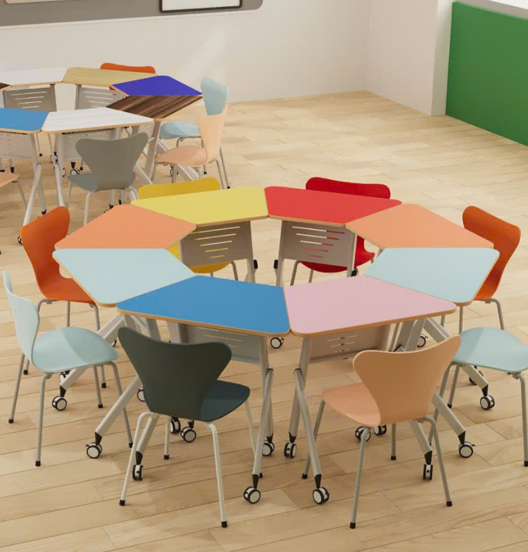 Bàn học nhóm hình thang bát giác – Bàn học mầm non tối giản, bền đẹp và an toàn – HVK-GD-B10