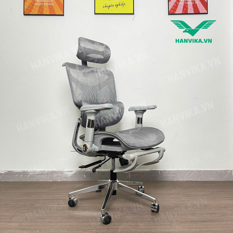 Ghế Công Thái Học Cao Cấp – Ghế Văn Phòng Full Lưới HVK-S23 Màu Ghi