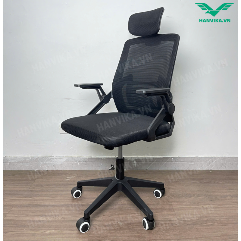 Ghế Công Thái Học, Ghế Văn Phòng Tựa Đầu Chân Xoay HVK-S04 Plus Màu Đen