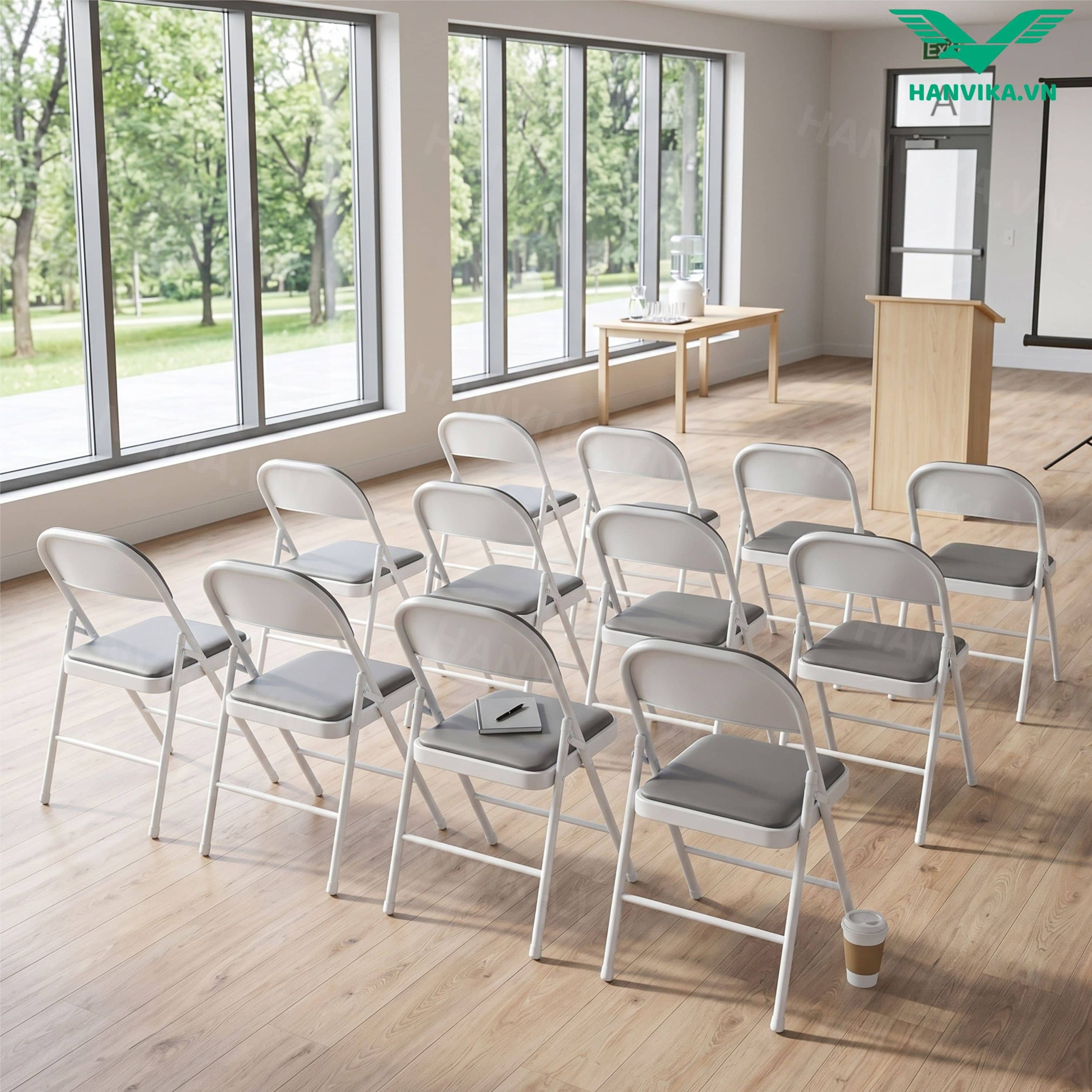 Ghế gấp hội trường, phòng đào tạo HVK-GG201 Xám - Ảnh 4