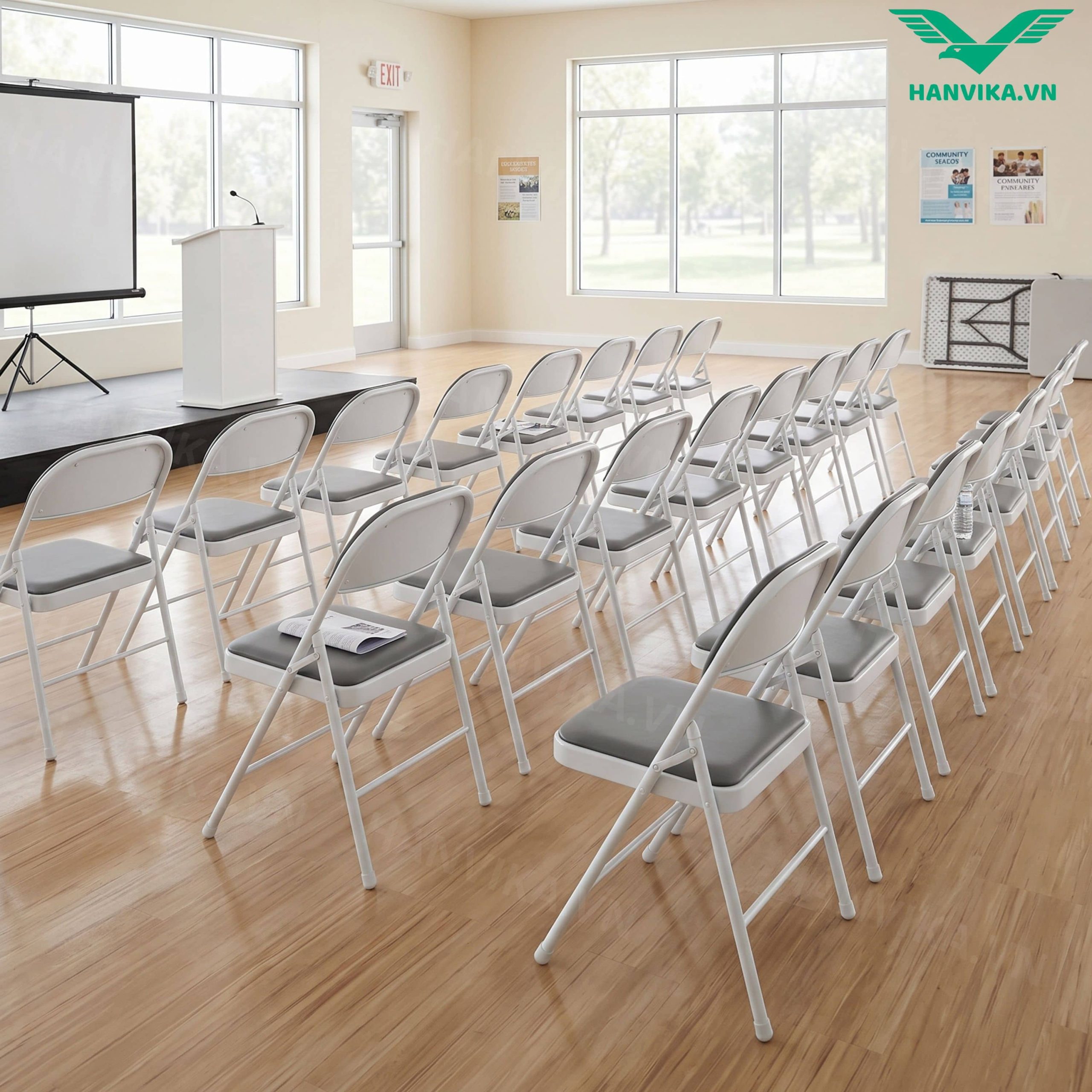 Ghế gấp hội trường, phòng đào tạo HVK-GG201 Xám - Ảnh 8