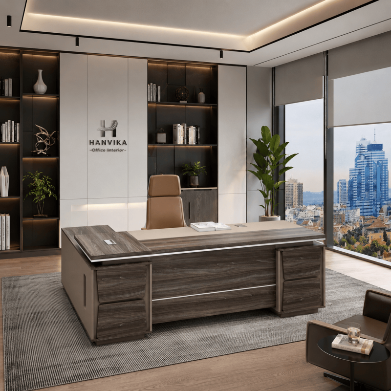 Bàn giám đốc chữ L thiết kế hiện đại, hai hộc tủ tiện lợi HVK-BGD22
