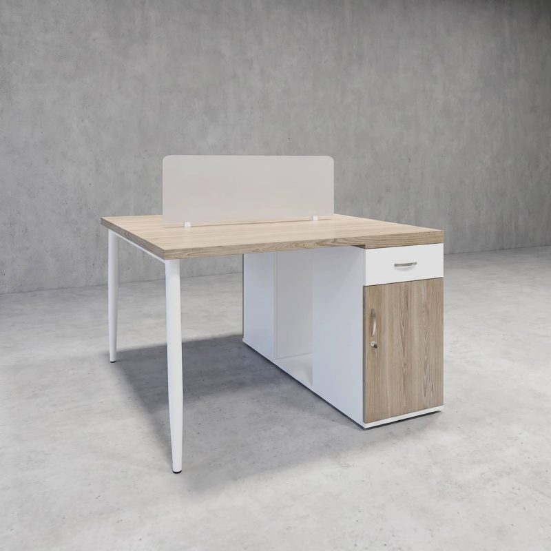 Bàn nhân viên 2 người HVK-BNV10 thiết kế hiện đại, gỗ MDF phủ Melamine, tích hợp hộc tủ khóa và vách ngăn, tối ưu không gian văn phòng. Bảo hành 12 tháng.