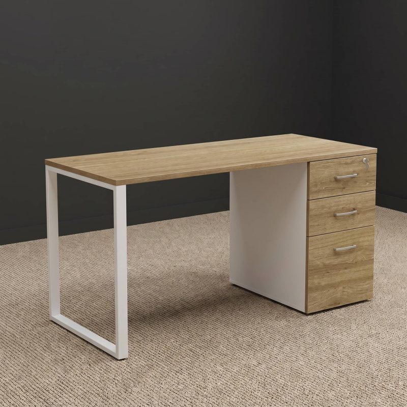 Bàn nhân viên HVK-NV-B05 thiết kế hiện đại, hộc tủ 3 ngăn tiện lợi, gỗ MDF phủ Melamine chống trầy, chân sắt sơn tĩnh điện bền đẹp. Bảo hành 12 tháng.