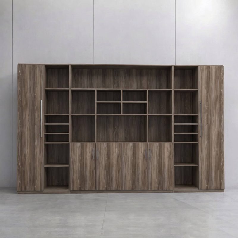 Tủ giám đốc HVK-TCC01 bằng gỗ MDF, kích thước 3200x400x2000mm, thiết kế đa ngăn, nhiều cánh tủ và kệ trưng bày hiện đại, phù hợp phòng lãnh đạo, phòng giám đốc. Bảo hành 12 tháng.