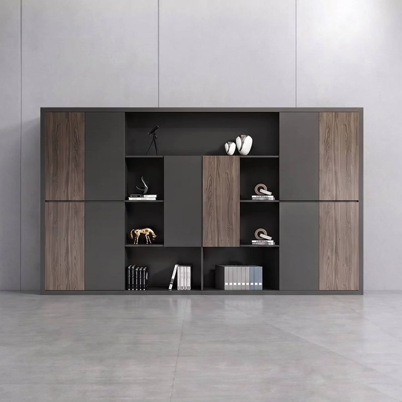 Tủ giám đốc HVK-TCC02 bằng gỗ MDF, kích thước 3200x400x2000mm, thiết kế đa ngăn, nhiều khoang trưng bày và tủ lưu trữ hiện đại, phù hợp phòng lãnh đạo, phòng giám đốc. Bảo hành 12 tháng.
