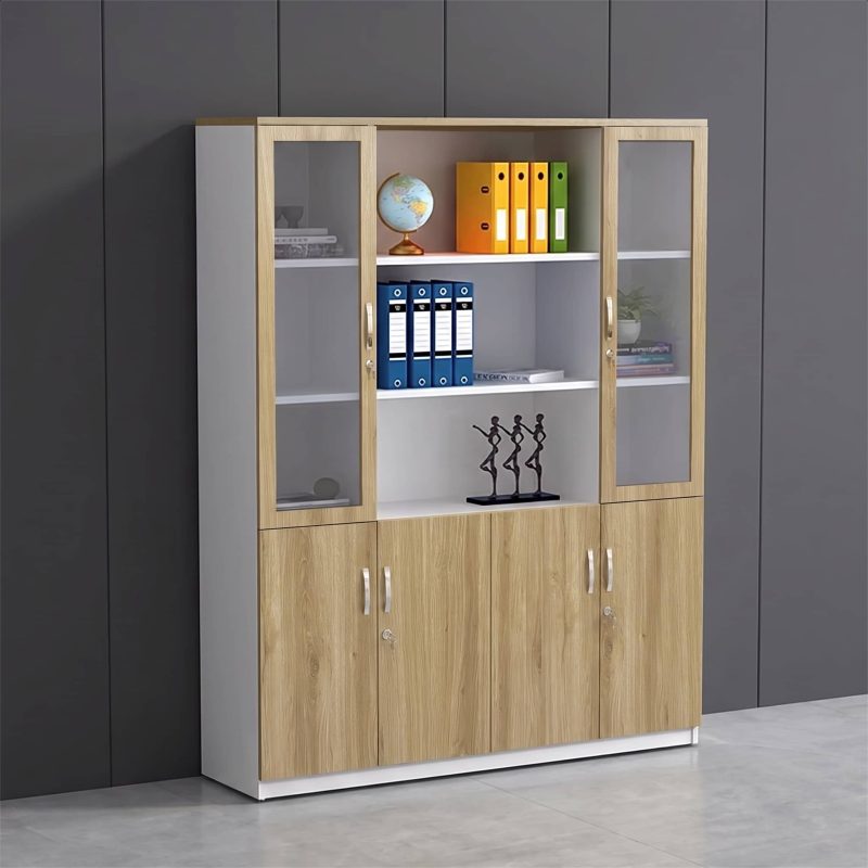 Tủ tài liệu HVK-TTL03 bằng gỗ MDF, kích thước 1600x400x2000mm, thiết kế hiện đại với cánh kính, kệ mở và tủ khóa, phù hợp văn phòng, phòng giám đốc và phòng làm việc. Bảo hành 12 tháng.